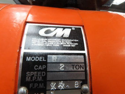 CM Lodestar R 2 Ton Electric Chain Hoist 13' Lift 8 FPM 230/460 3 PH Trolley