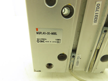 SMC MGPL40-30-M9BL Pneumatic Slide Bearing Guide Cylinder 40mm Bore 30mm Stroke