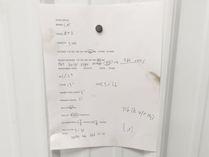 CM Lodestar RT2 3 Ton Electric Chain Hoist 13' Lift 2 Speed 635 Power Trolley