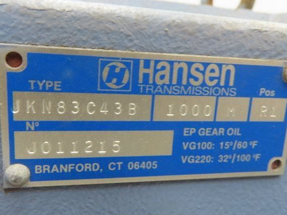 Hansen Transmission JKN83C43B Gear Reducer 1000:1 Gearbox 1.75 RPM RH Output