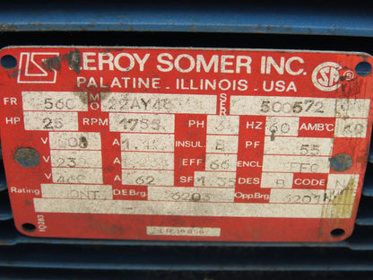 Leroy Somer 22AY48 AC Motor 1/4Hp 1755rpm 208/230/460v 3Ph 56C TEFC