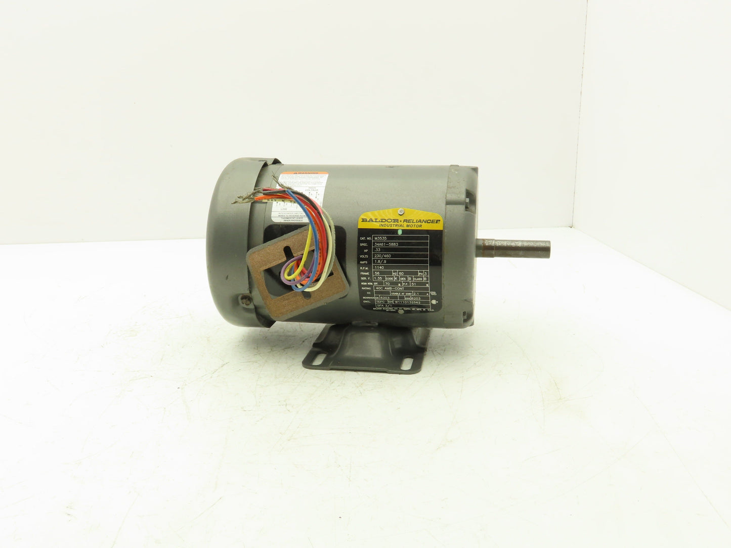 Baldor Reliance 34A61-5883 AC Motor 3Ph 1140rpm 1/3Hp 230/460v 56 Frame TEFC