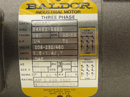 Baldor 34A63-5882 AC Motor 1/4Hp 1140rpm 230/460v 3Ph 56C Frame TEFC