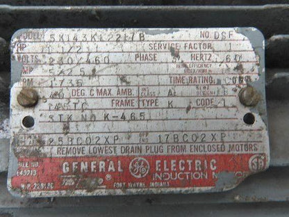 General Electric 5K143KL2217B AC Brake Motor 1.5Hp 1735rpm 230/460v 3Ph 145TC