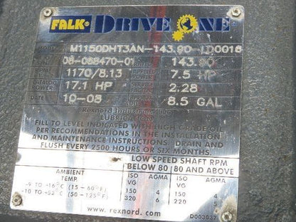 Falk One Drive M1150DHT3AN Gear Reducer 143.9:1 Gearbox 8.13 RPM Hollow Shaft