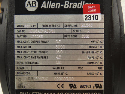 Allen Bradley 1326AB-A1G-11 AC Servo Motor 5000rpm 230v 3Ph 0-250Hz