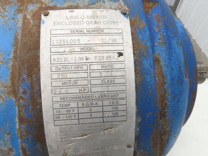 Foote Jones 821SL-184T Line-o-Motor Inline Gearbox 5:1 Reducer 350 RPM 25Hp