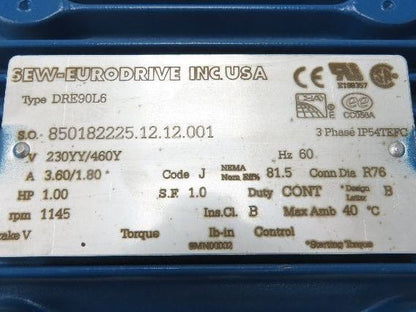 Sew Eurodrive SA47DRE90L6 Gearmotor 26rpm 44:1 1Hp 230/460V 3PH Hollow Shaft