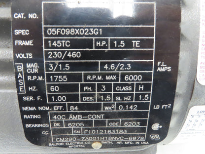 Allen Bradley 05F098X023G1 AC Motor 1.5Hp 1755rpm 230/460v 3Ph 0-205Hz 145TC