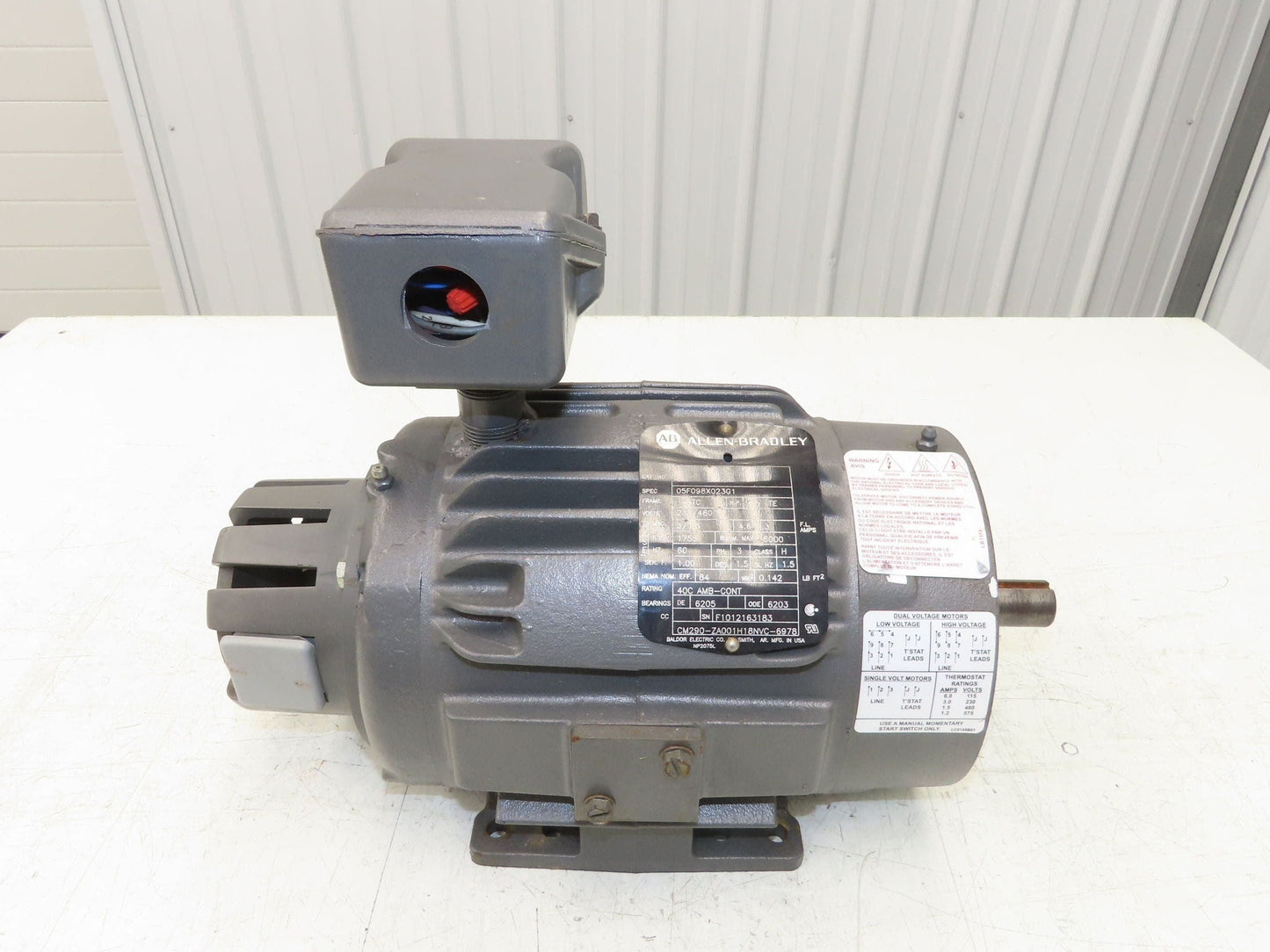 Allen Bradley 05F098X023G1 AC Motor 1.5Hp 1755rpm 230/460v 3Ph 0-205Hz 145TC