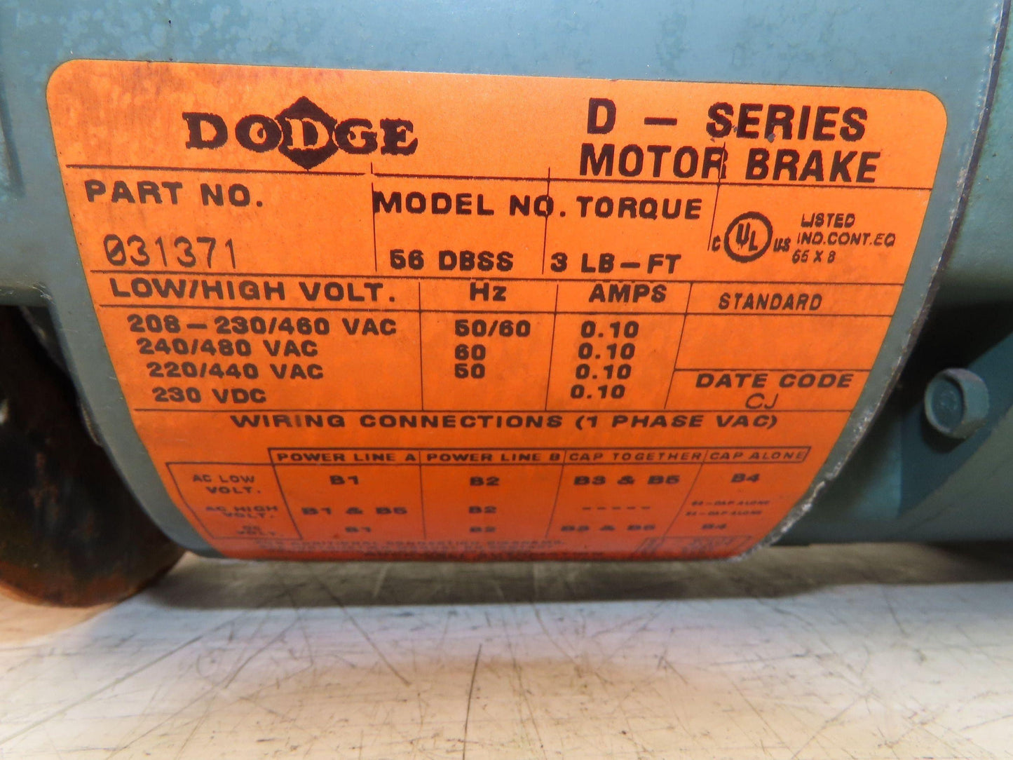 Reliance HM419456 Brake Motor 3/4Hp 1725rpm 230/460v 3Ph 56C-Face Dodge 031371