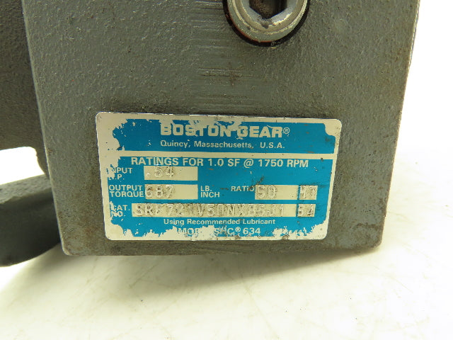 Boston Gear SRF721V50NXB5J1 Gearbox 50:1 Reducer 35rpm .5Hp 56C Hollow Shaft
