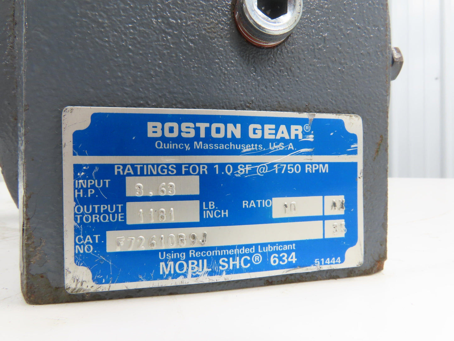 Boston Gear F72610B9J Worm Gearbox 10:1 Reducer 175rpm 3.6Hp RH 180TC Frame