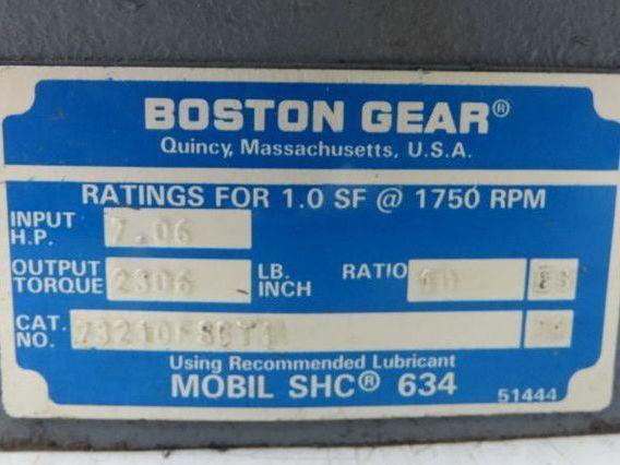 Boston Gear 73210FSGT1 Worm Gearbox 10:1 Reducer 175rpm 7Hp LH 145T Fan Cooled