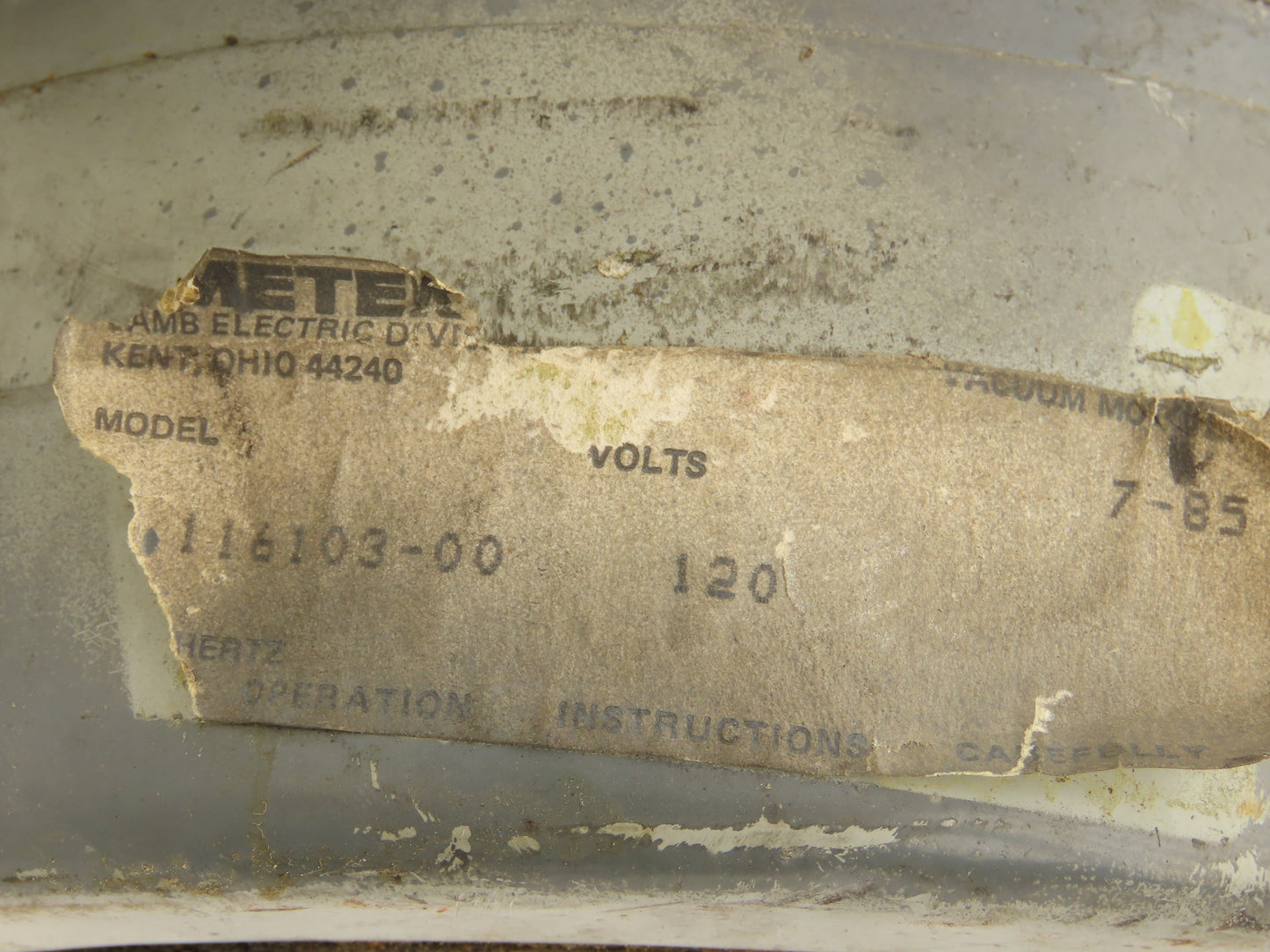 Ametek Lamb 116103-00 AC Vacuum Motor 115v 60Hz Aluminum Housing