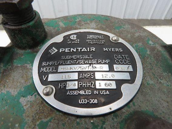 Pentair Myers MSWKV75VT20-R Submersible Sewage Sump Effluent Pump 2"NPT 115V
