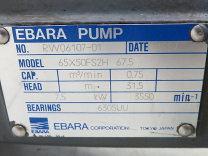 Ebara 65X50FS2H67.5 Centrifugal Volute Pump 2.5x2" Flanged 66gpm Bronze Impeller