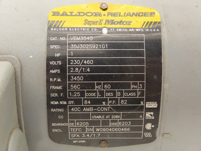Baldor Reliance 35J302S921G1 AC Motor 1Hp 3450rpm 230/460v 3Ph 56C TEFC