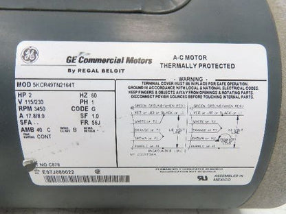 General Electric 5KCR49TN2164T AC Motor 2Hp 3450rpm 115/230v 1Ph 56J Frame TEFC