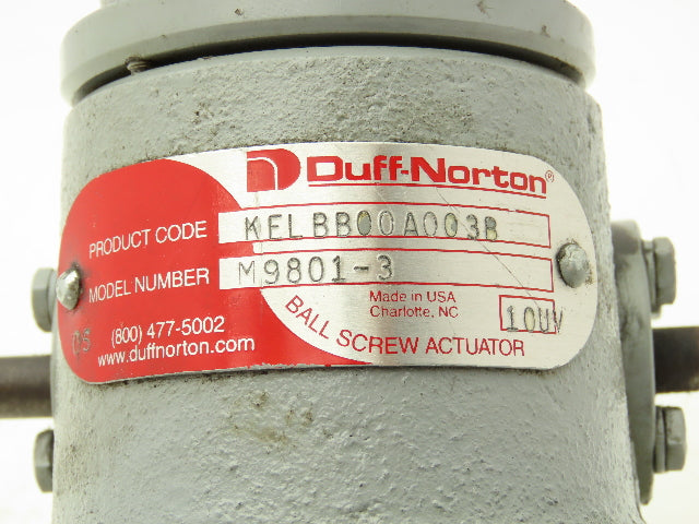 Duff Norton M9801-3 Worm Gear Actuator 2 Ton Screw Jack 3" Stroke