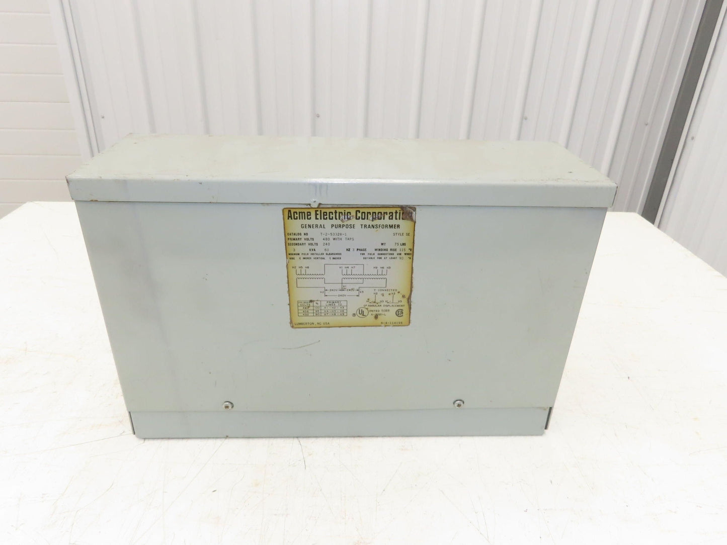 Acme T-2-53328-1 Stepdown Power Transformer 3KVA 1PH HV 480 LV 240V Wall Mount