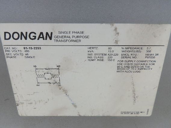Dongan 61-23-2253 Stepdown AC Power Transformer 13kva 1Ph HV 460 LV 46