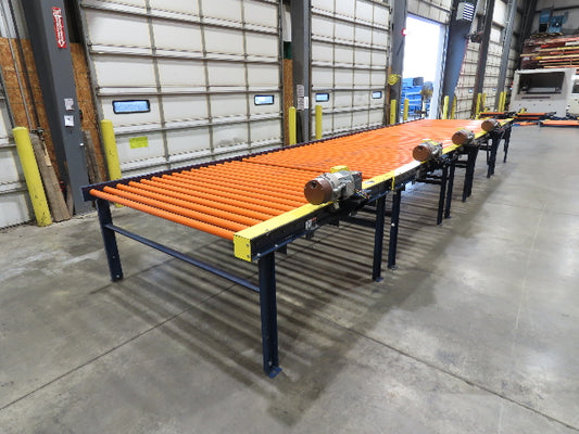 81"x 28' Chain Drive Live Roller Conveyor 74"BF 1.9" Urethane Roller 460V 3PH