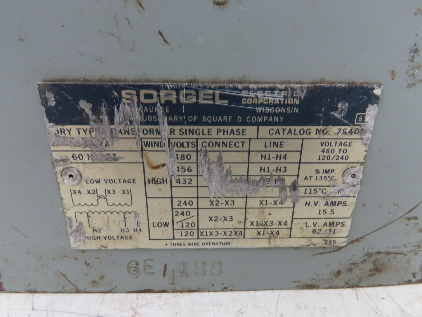 Sorgel 7S401 Stepdown Power Transformer 7.5kva 1Ph HV 480 LV 240/120