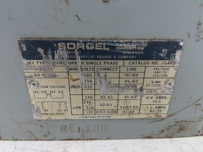 Sorgel 7S401 Stepdown Power Transformer 7.5kva 1Ph HV 480 LV 240/120