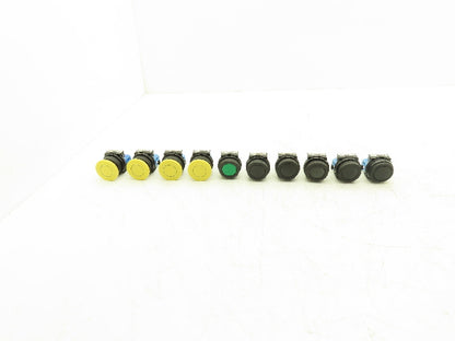 Fuji Electric Pushbutton Black & Green Flush Yellow Mushroom Momentary Lot of 10