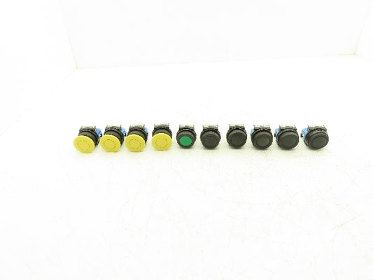 Fuji Electric Pushbutton Black & Green Flush Yellow Mushroom Momentary Lot of 10