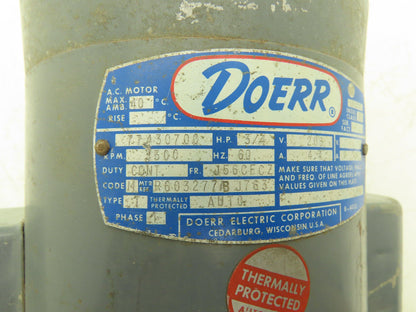 Doerr LR22132 AC Electric Motor 3/4Hp 3500rpm 208v 1Ph J56CECZ Frame