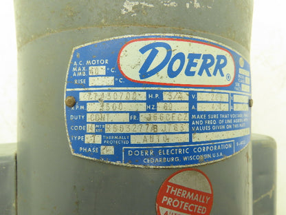 Doerr LR22132 AC Electric Motor 3/4Hp 3500rpm 208v 1Ph J56CECZ Frame