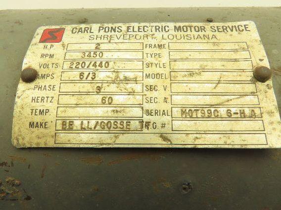 Carl Pons Electric Motor Service AC Electric Motor 2Hp 3450rpm 220/440v 3Ph 56C