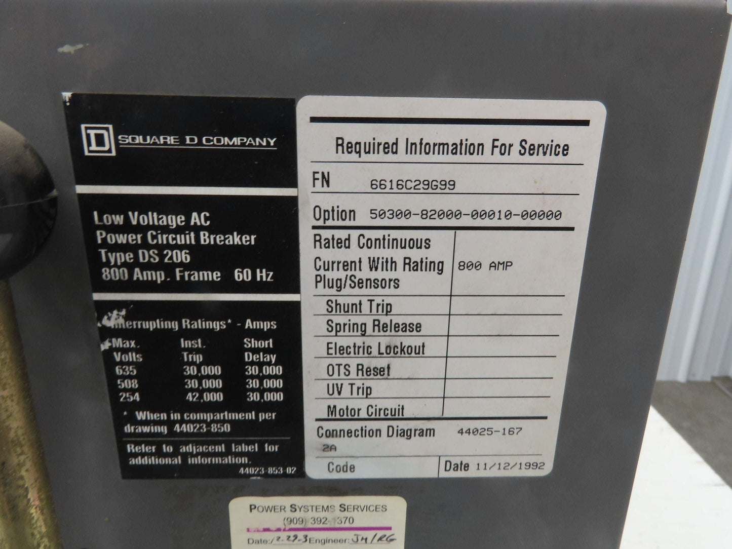 Square D DS 206 Air AC Circuit Breaker 600VAC 800A 3 Pole Amptector I-A