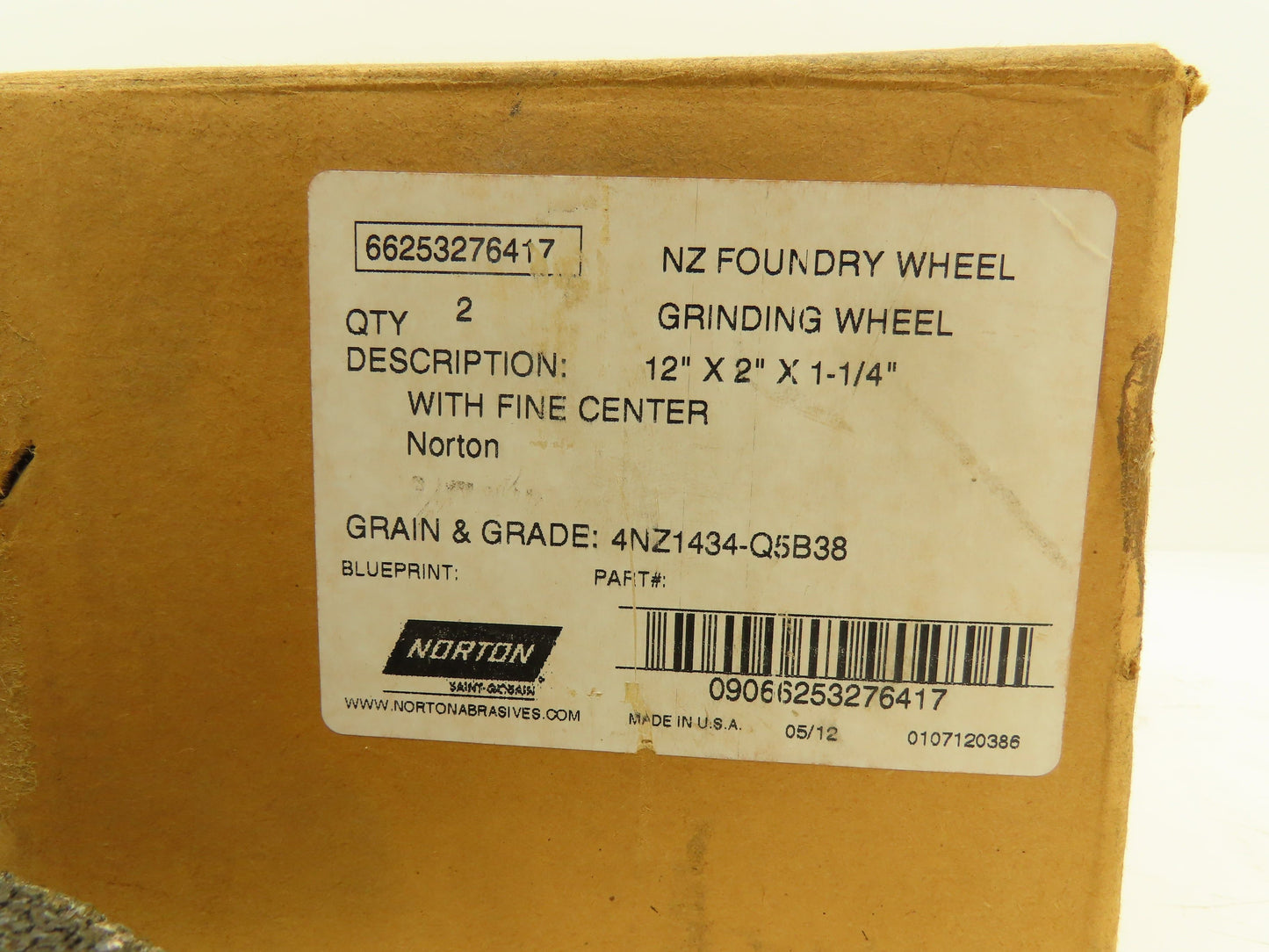 Norton  4NZ1434-Q5B38  NorZon Foundry Snagging Grinding Wheel 12"x2"x1-1/4"