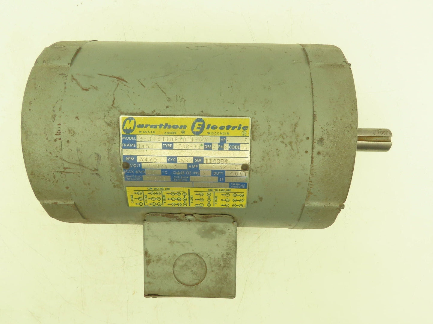 Marathon Electric BB145TTDR7001ECW AC Motor 2Hp 3470rpm 230/460v 3PH 145T