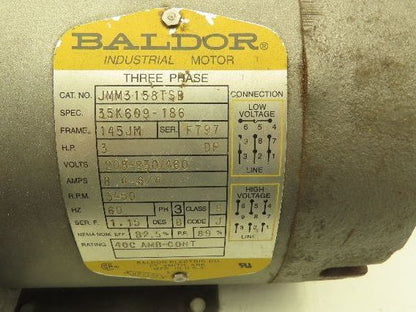 Baldor 35K609-186 AC Electric Pump Motor 3Hp 3450rpm 230/460v 3Ph 145JM Frame