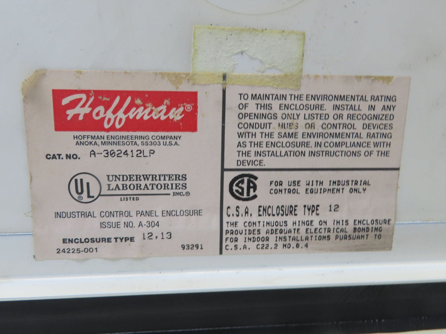 Hoffman A-302412LP Electrical Enclosure Nema 12 Wall Mount Backplate 30x24x12"