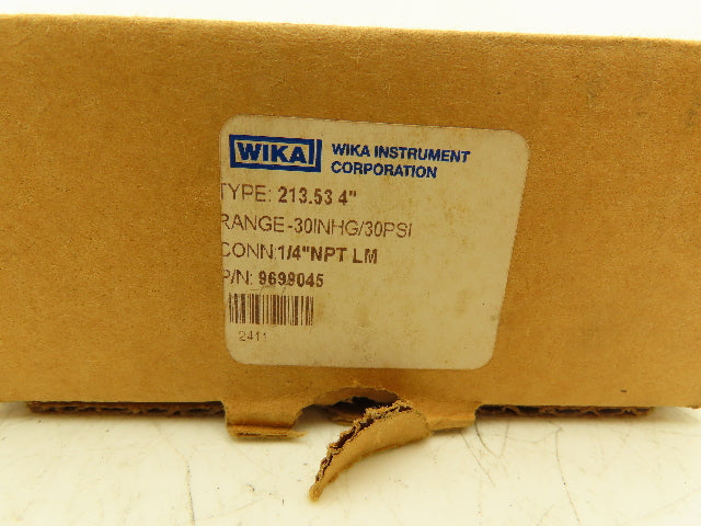 Wika 9699045 Pressure Gauge Liquid Filled -30INHG/30PSI 1/4"NPT Lot Of 2