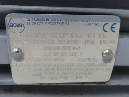 Stober B21R100LX4ST03 Brake Gear Motor 8.4 Reducer 208rpm 4Hp 480V 3PH K302 100L