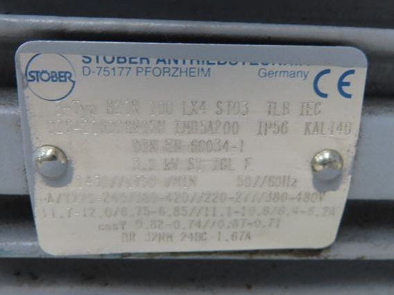 Stober B21R100LX4ST03 Brake Gear Motor 8.4 Reducer 208rpm 4Hp 480V 3PH K302 100L