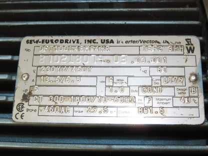 Sew Eurodrive FA157R97DT100L4BMG4HR Gear Motor 680:1 Reducer 2.6rpm 5Hp 460V 3PH