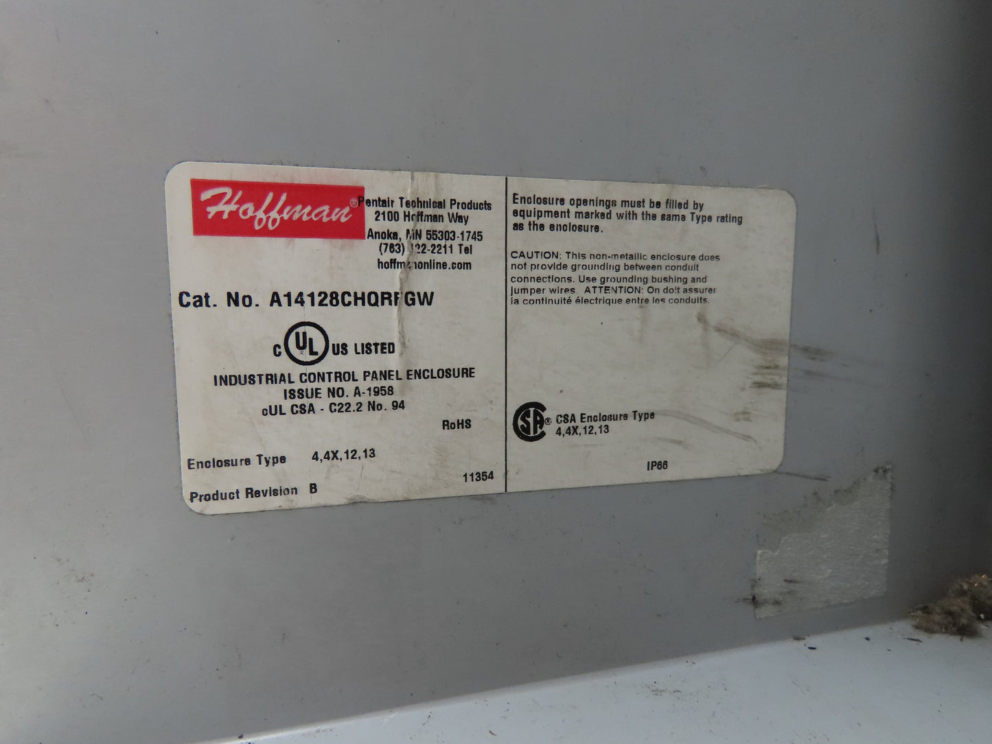 Hoffman A14128CHQRFGW Electrical Enclosure Junction Box 14x12x6" Disconnect