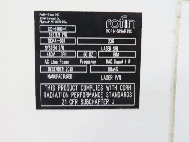 Rofin Sinar DQx45 Trumpf Laser TruMicro 7060 Solid State Edge Cutting Deletion