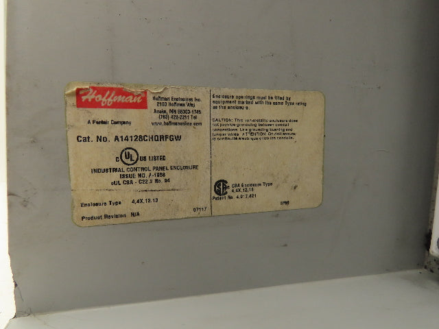 Hoffman A14128CHQRFGW Electrical Enclosure Junction Box 14x12x6" Disconnect