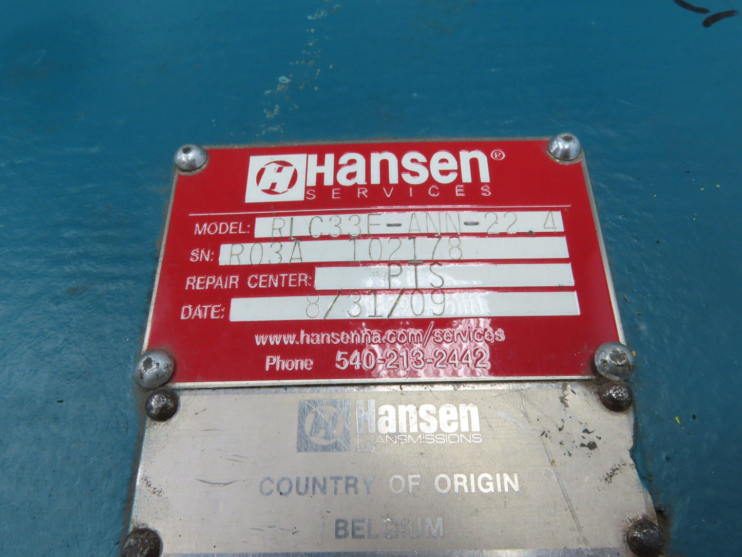 Hansen Transmission Gear Reducer 22.6:1 Gearbox 120Hp 77.3 RPM RLC33F-ANN-22.4