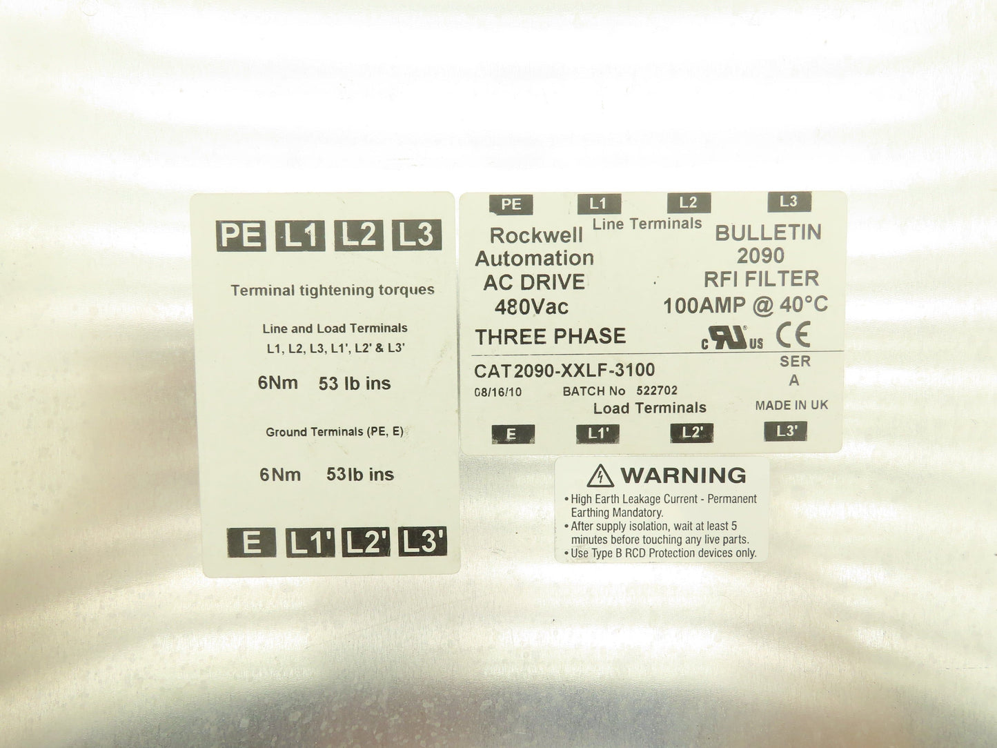 Rockwell Automation 2090-XXLF-3100 AC Drive RFI Filter 500V 3PH 100 AMP