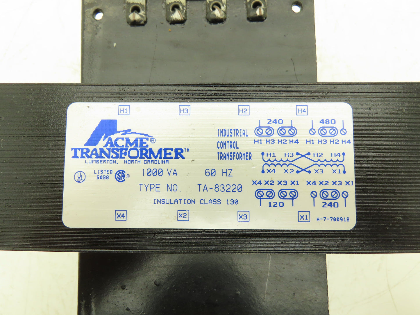 Acme TA-83220 Industrial Control Transformer 1kVA 240/480v Pri 120/240v Sec 1Ph