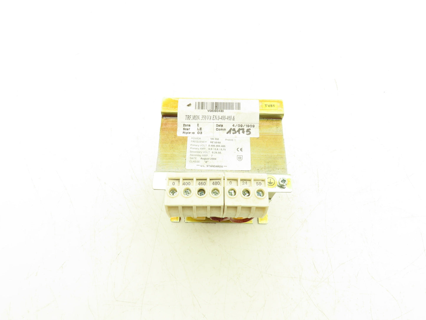 Transformer 1Ph 350VA 0/400/460/480v Pri 0/24/50v Sec Class A